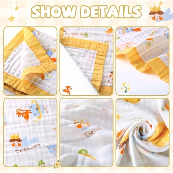NWT Baby Boy Muslin Swaddle Blanket - says little prince on it - Picture 4 of 6